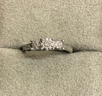 9ct Diamond trilogy cluster ring white gold size N1/2