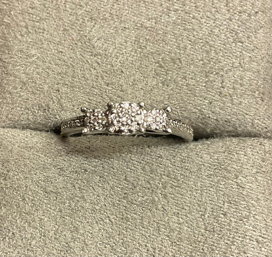 9ct Diamond trilogy cluster ring white gold size N1/2