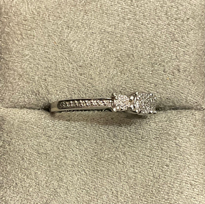 9ct Diamond trilogy cluster ring white gold size N1/2