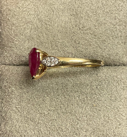 10K gold pear cut ruby and white zircon ring size P1/2 hallmarked TGGC
