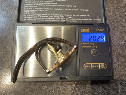 Ladies Clogau 9ct Diamond accent watch with original brown leather strap in yellow and rose gold new battery working