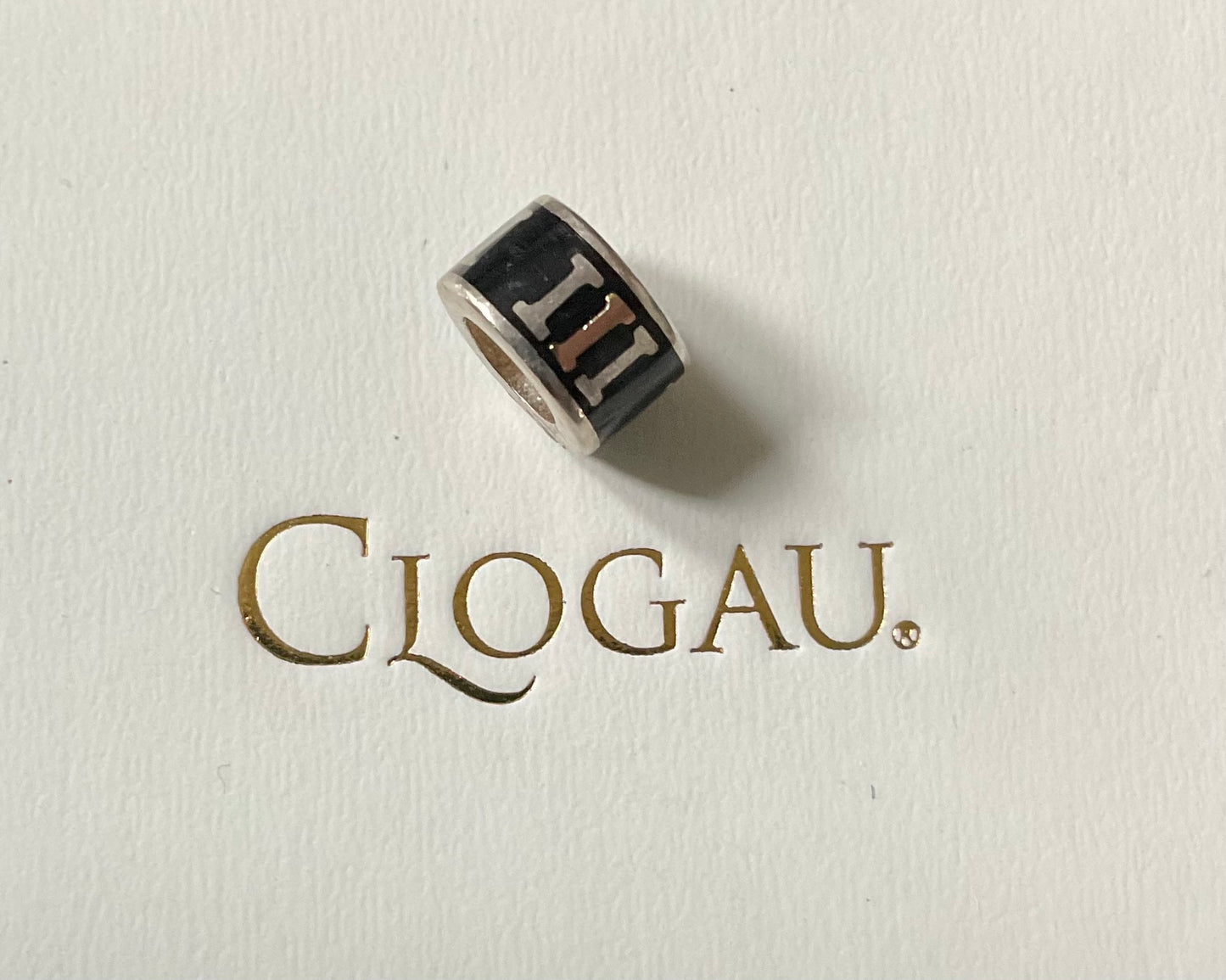Rare Clogau Black enamel Roman Numerals milestones barrel pendant charm in silver and rose gold