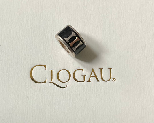 Rare Clogau Black enamel Roman Numerals milestones barrel pendant charm in silver and rose gold