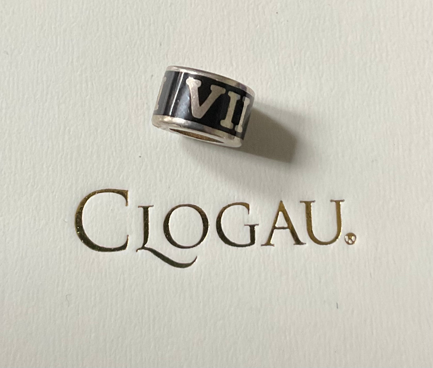 Rare Clogau Black enamel Roman Numerals milestones barrel pendant charm in silver and rose gold