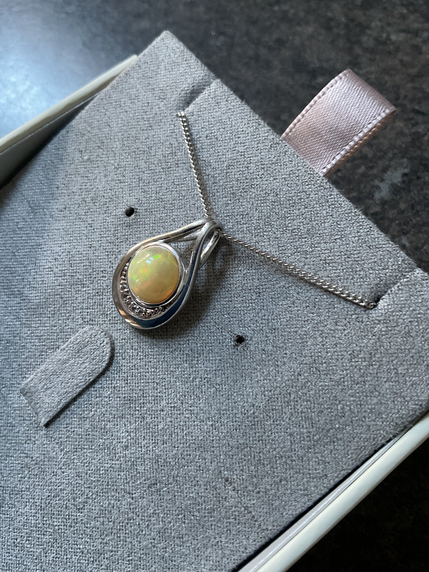 Clogau Serenade Opal and Diamond pendant necklace 18-22” in silver and rose gold
