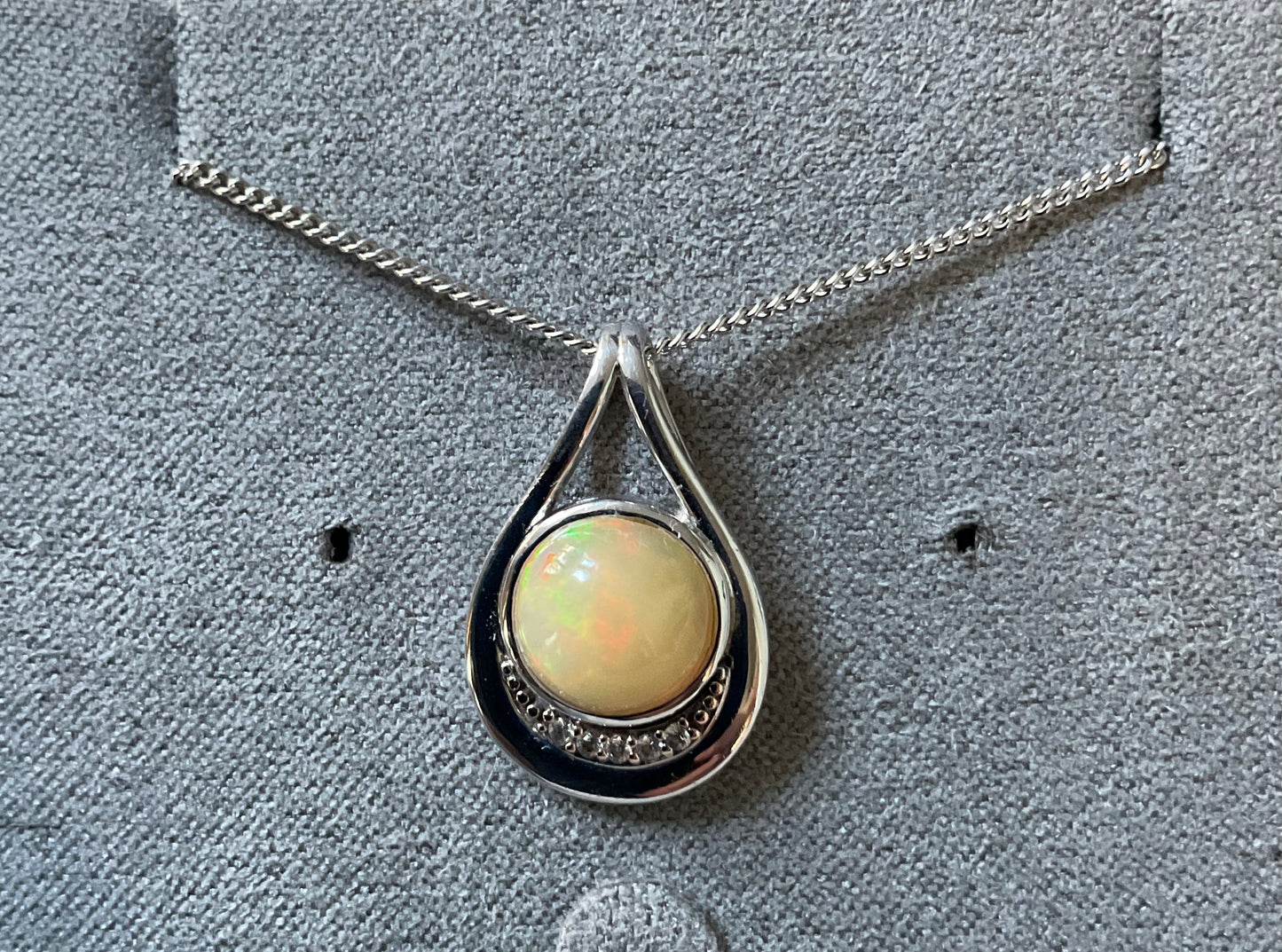 Clogau Serenade Opal and Diamond pendant necklace 18-22” in silver and rose gold