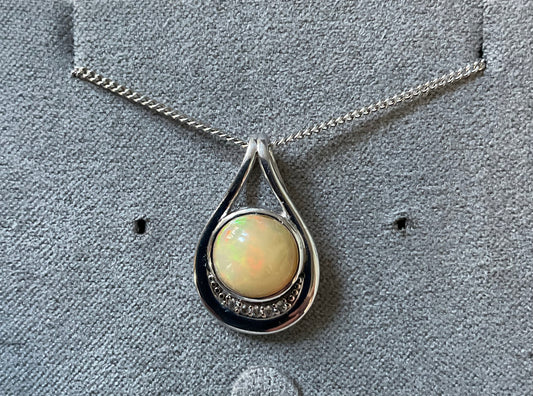 Clogau Serenade Opal and Diamond pendant necklace 18-22” in silver and rose gold
