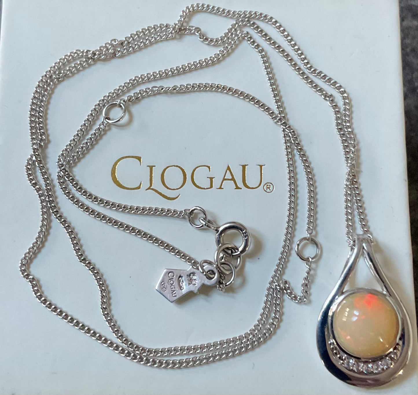 Clogau Serenade Opal and Diamond pendant necklace 18-22” in silver and rose gold