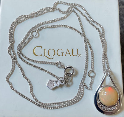 Clogau Serenade Opal and Diamond pendant necklace 18-22” in silver and rose gold