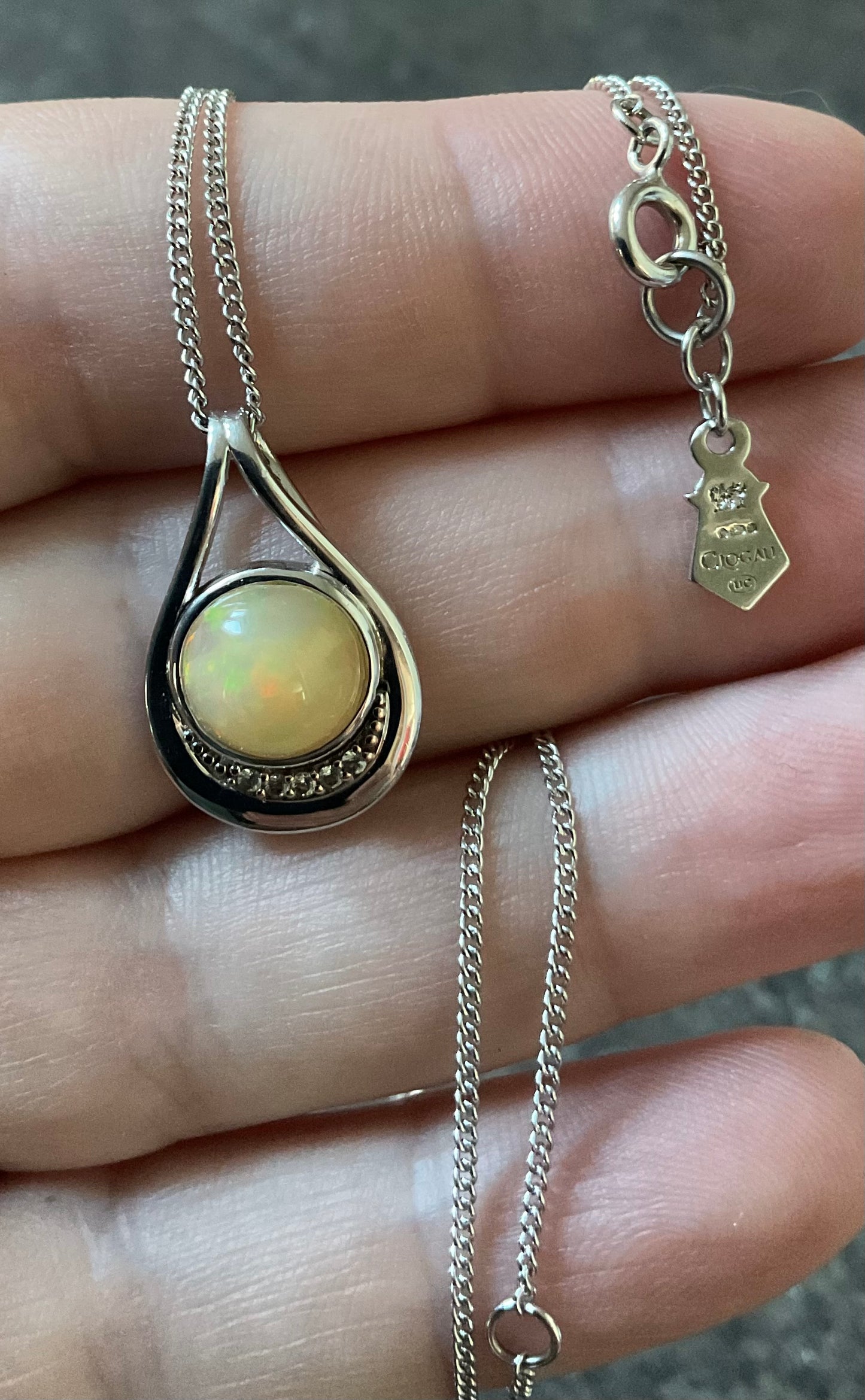 Clogau Serenade Opal and Diamond pendant necklace 18-22” in silver and rose gold