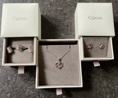 Clogau Dwynwen Opal necklace and matching stud earrings in silver and rose gold (ring has sold)