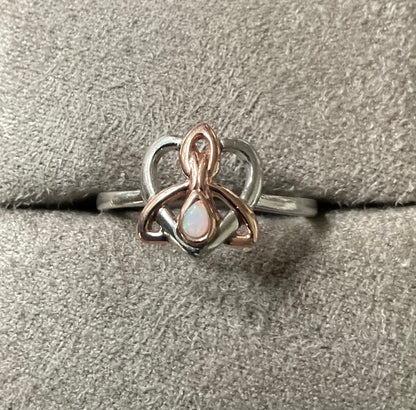 Clogau Dwynwen Opal necklace and matching stud earrings in silver and rose gold (ring has sold)