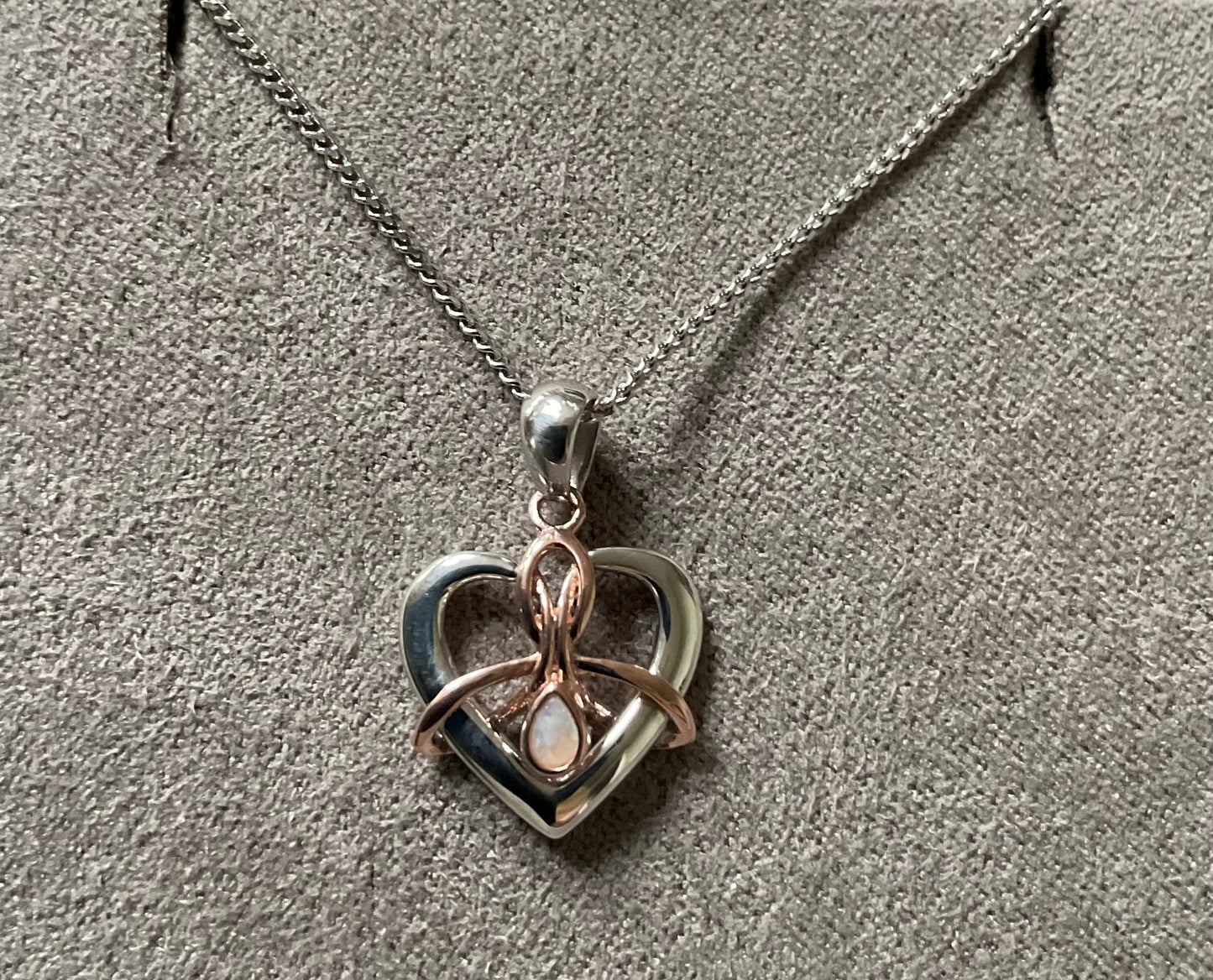 Clogau Dwynwen Opal necklace and matching stud earrings in silver and rose gold (ring has sold)