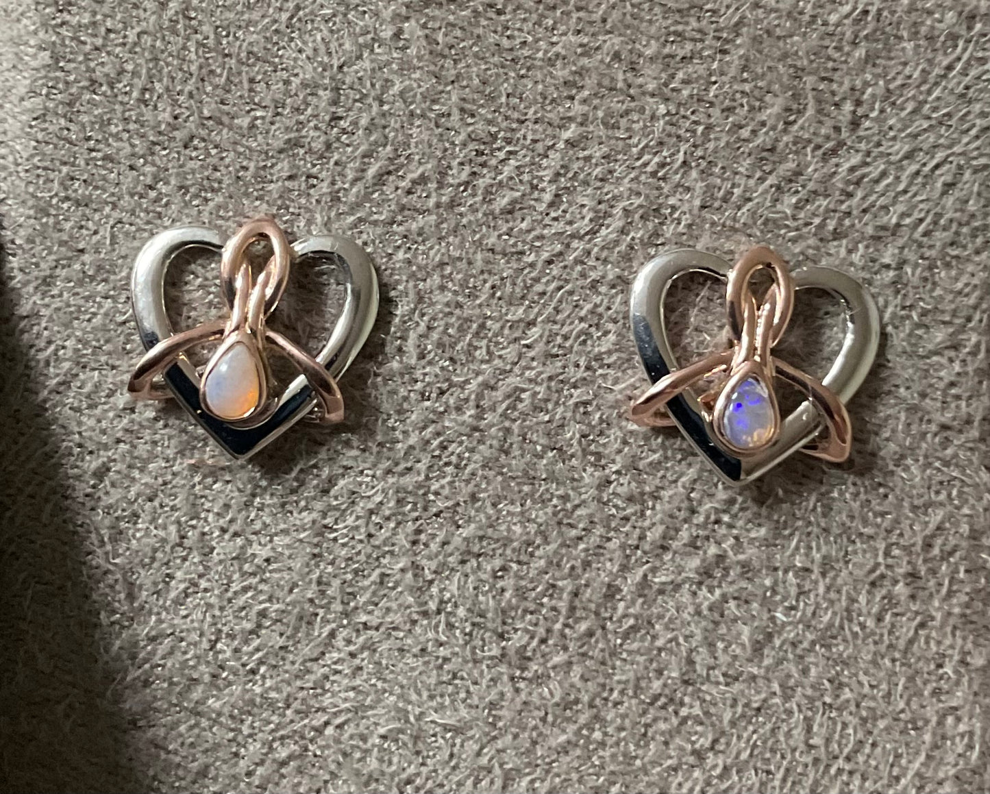 Clogau Dwynwen Opal necklace and matching stud earrings in silver and rose gold (ring has sold)
