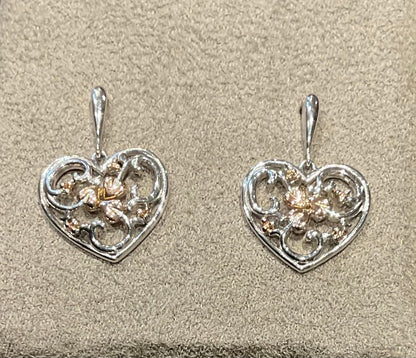 Clogau Tree of Life Heart drop earrings in silver and rose gold