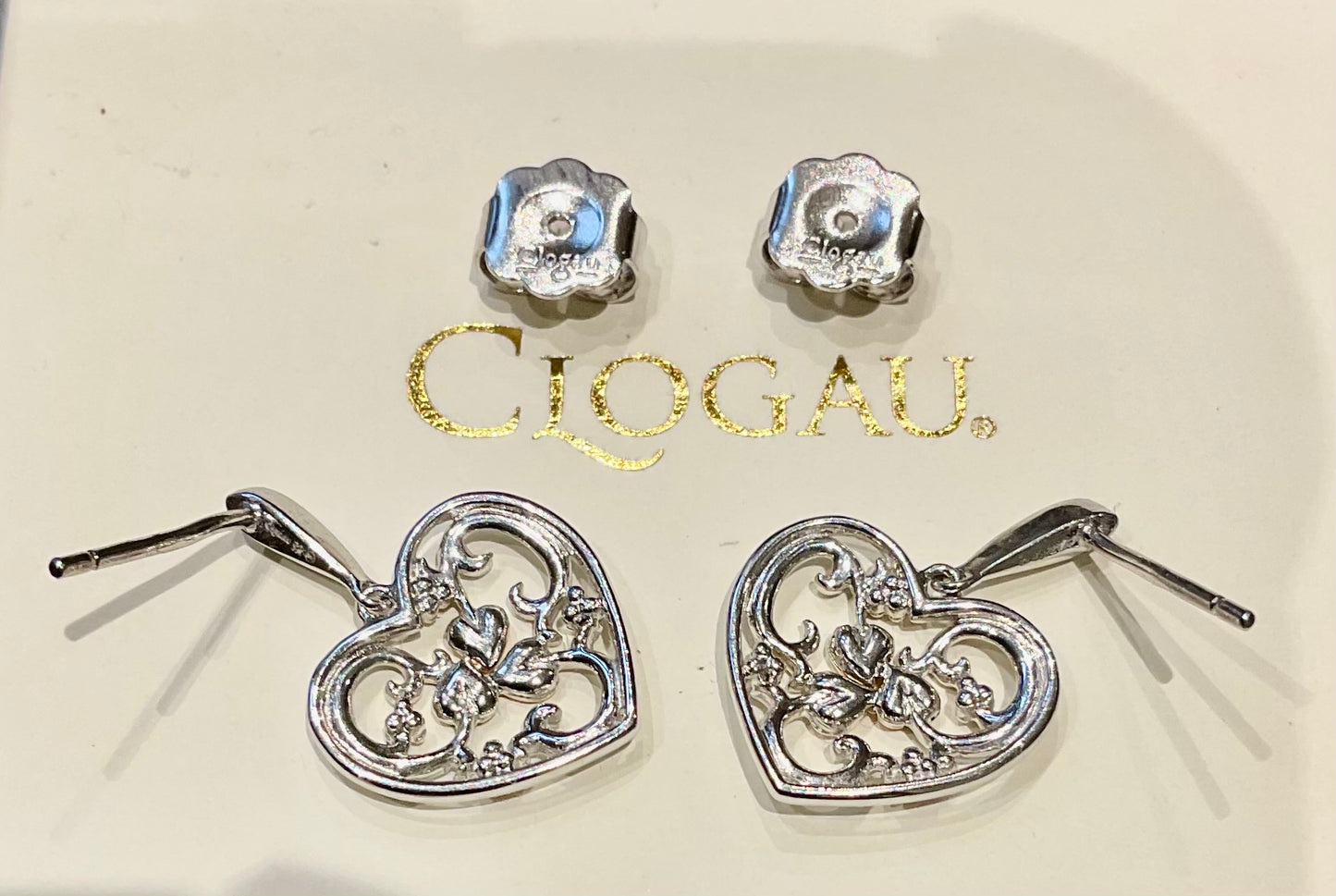 Clogau Tree of Life Heart drop earrings in silver and rose gold