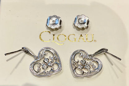 Clogau Tree of Life Heart drop earrings in silver and rose gold