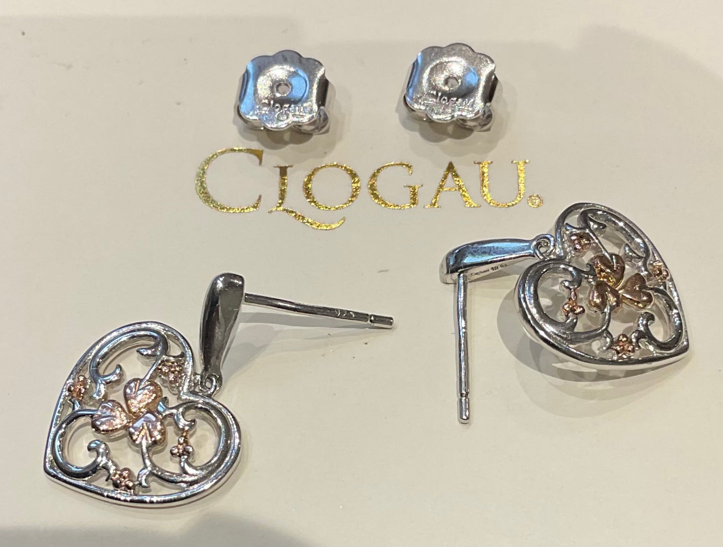Clogau Tree of Life Heart drop earrings in silver and rose gold