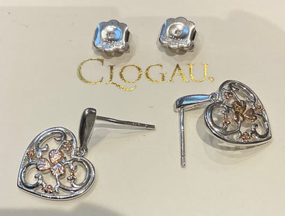 Clogau Tree of Life Heart drop earrings in silver and rose gold