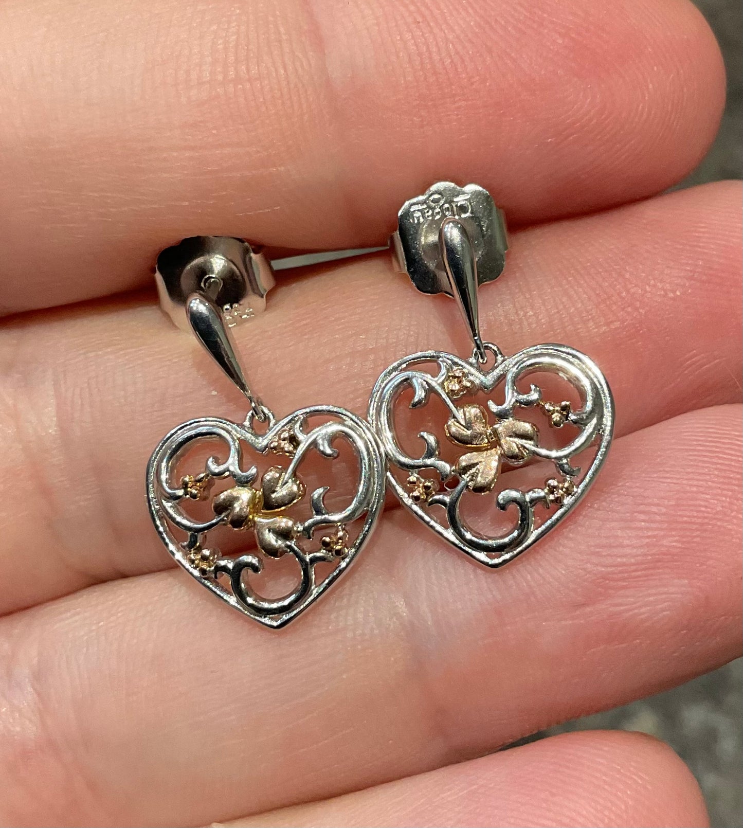 Clogau Tree of Life Heart drop earrings in silver and rose gold