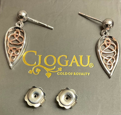 Clogau Welsh Royalty Teardrop earrings in silver and rose gold