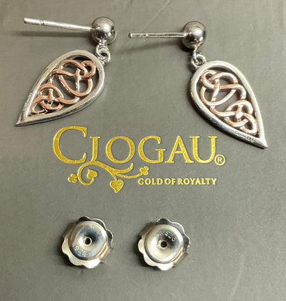 Clogau Welsh Royalty Teardrop earrings in silver and rose gold