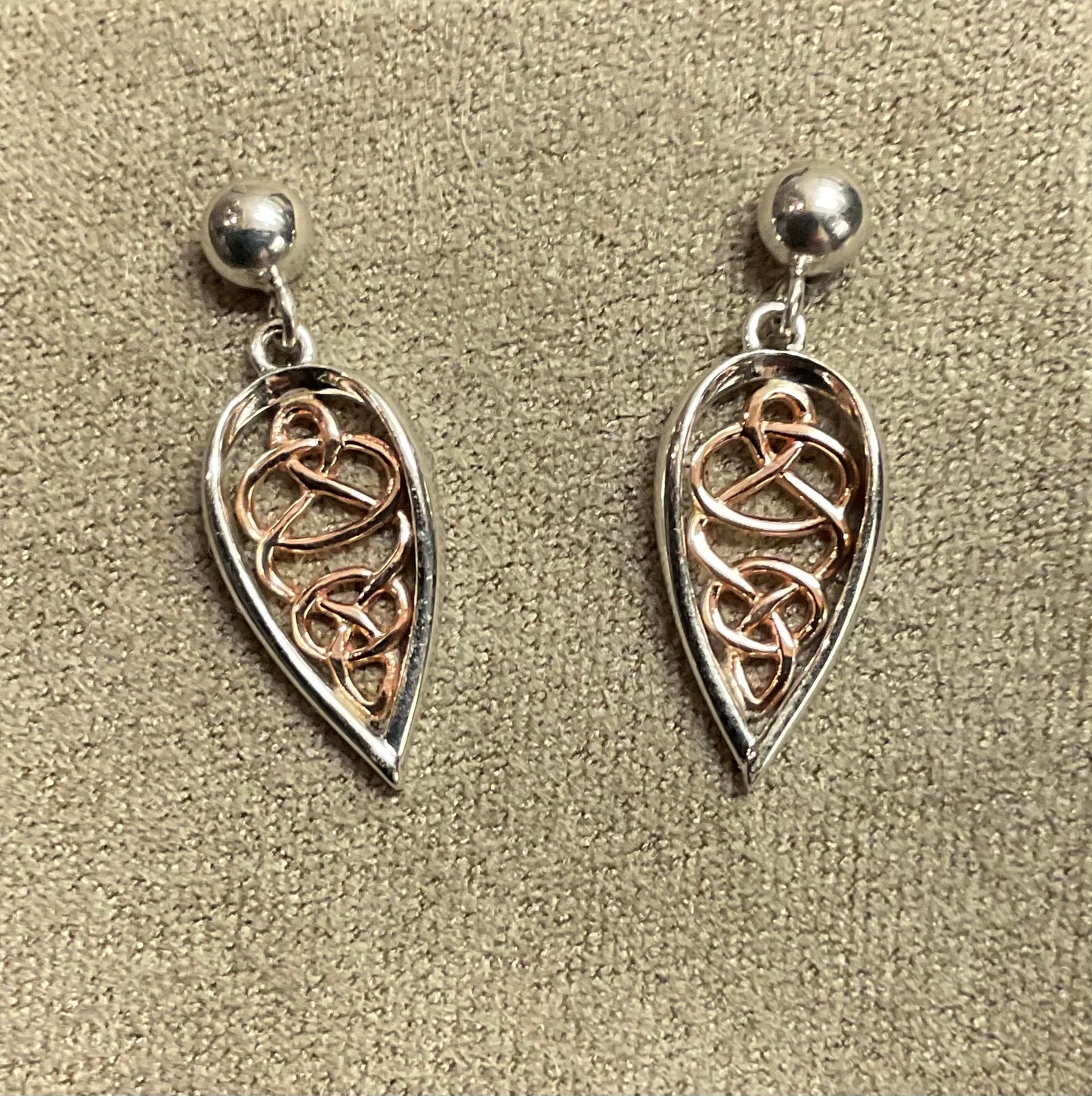 Clogau Welsh Royalty Teardrop earrings in silver and rose gold