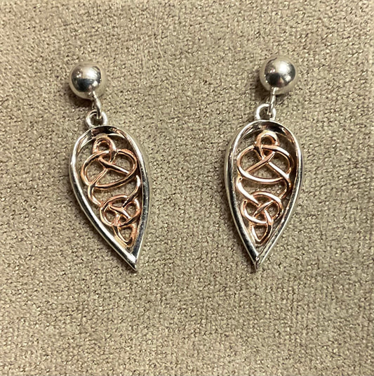 Clogau Welsh Royalty Teardrop earrings in silver and rose gold