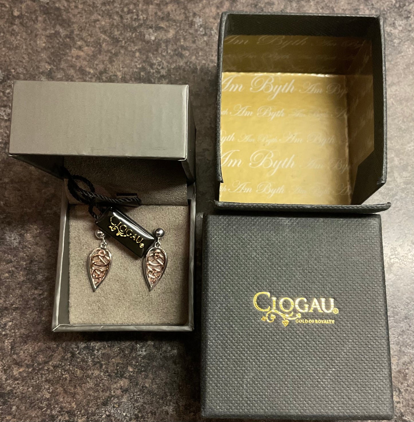 Clogau Welsh Royalty Teardrop earrings in silver and rose gold