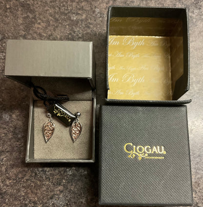 Clogau Welsh Royalty Teardrop earrings in silver and rose gold