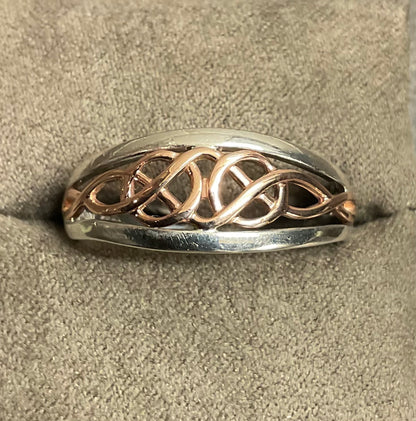 Clogau Welsh Royalty Celtic Knot ring size W in silver and rose gold RRP £250