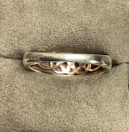 Clogau Welsh Royalty Celtic Knot ring size W in silver and rose gold RRP £250