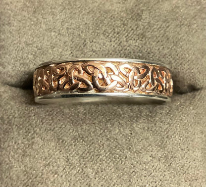 Unisex Clogau Celtic Trinity Knot narrow band ring size V1/2-W in silver and rose gold