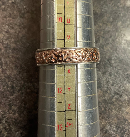 Unisex Clogau Celtic Trinity Knot narrow band ring size V1/2-W in silver and rose gold