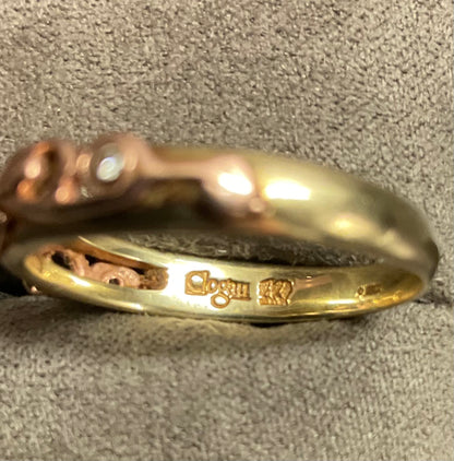 Clogau Tree of Life 3 Diamond ring size T in yellow and rose gold 3.52g