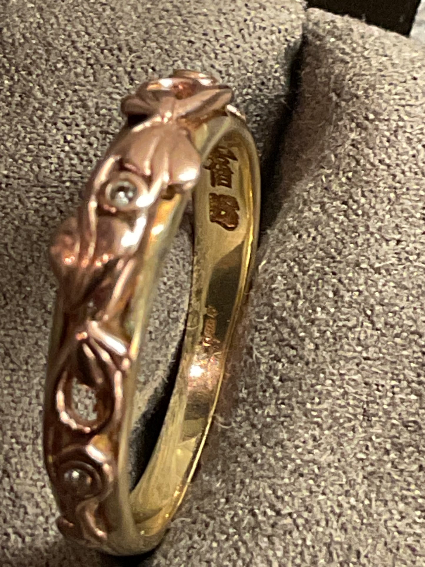 Clogau Tree of Life 3 Diamond ring size T in yellow and rose gold 3.52g