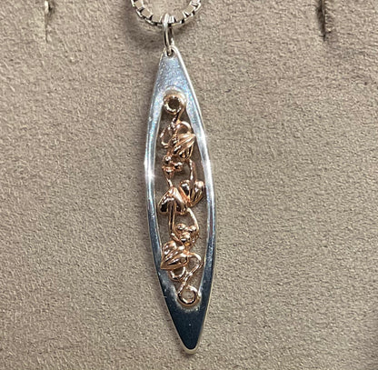 Clogau Tree of Life long elliptical pendant necklace 18” in silver and rose gold