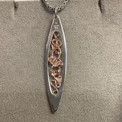 Clogau Tree of Life long elliptical pendant necklace 18” in silver and rose gold