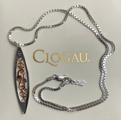 Clogau Tree of Life long elliptical pendant necklace 18” in silver and rose gold