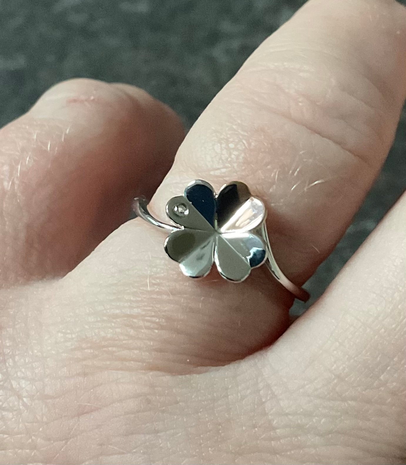 Cariad Pob Lwc Good Luck ring with white topaz in silver and rose gold sizes P and Q available