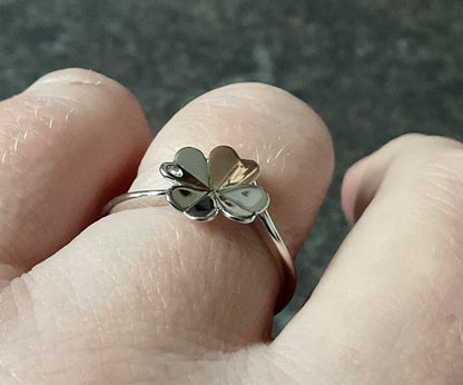 Cariad Pob Lwc Good Luck ring with white topaz in silver and rose gold sizes P and Q available