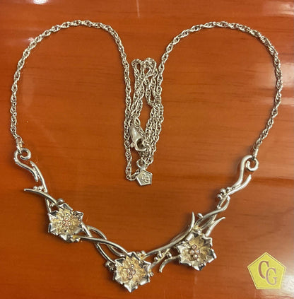 Rare Clogau Snowdon Lily Diamond silver and rose gold necklet 17” necklace