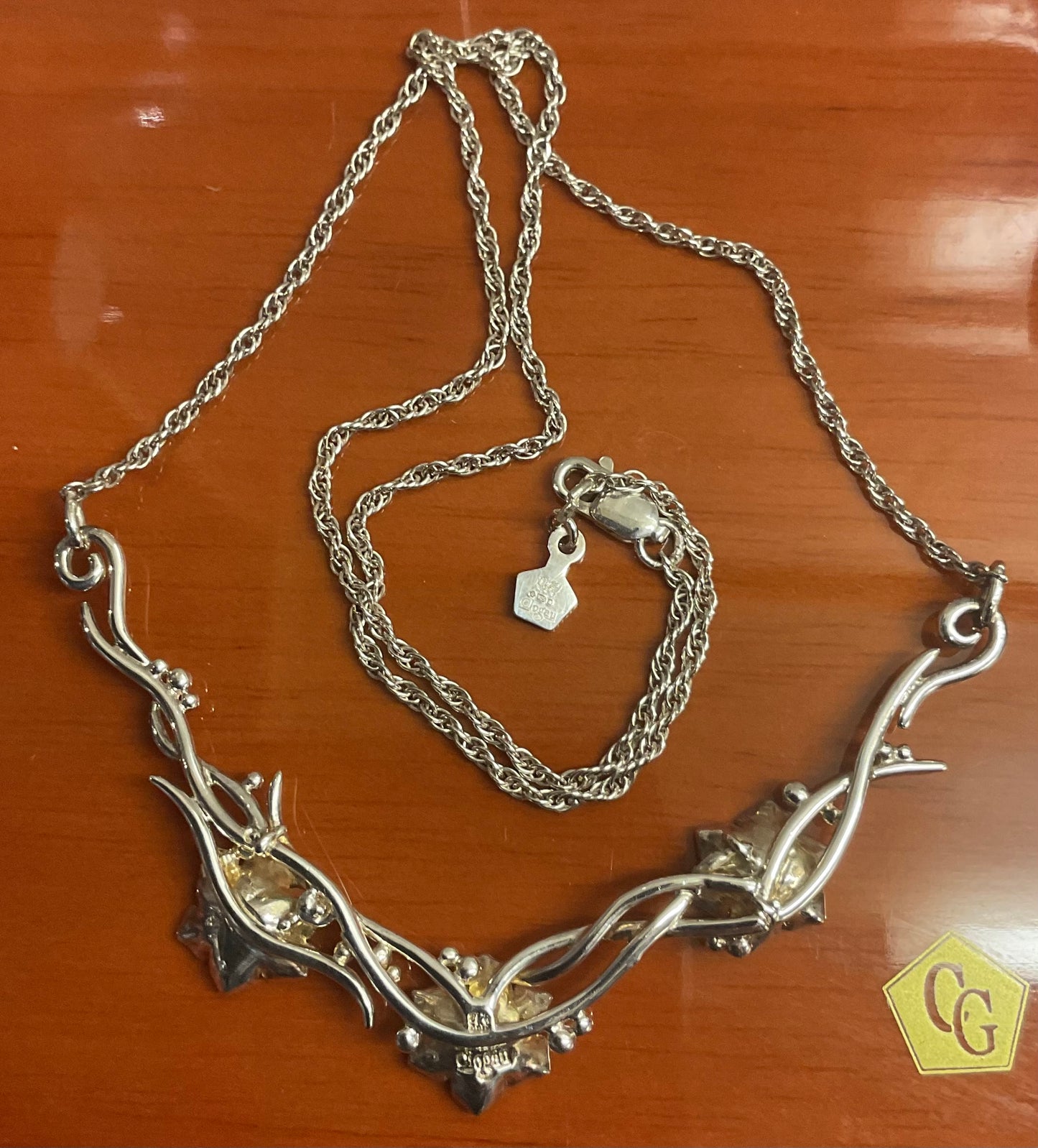 Rare Clogau Snowdon Lily Diamond silver and rose gold necklet 17” necklace