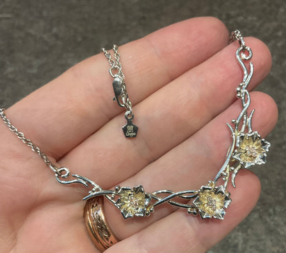 Rare Clogau Snowdon Lily Diamond silver and rose gold necklet 17” necklace