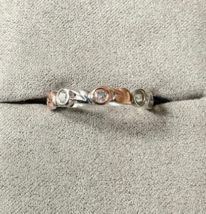 Clogau Tree of Life White Topaz stacking ring size P in silver and rose gold RRP £209