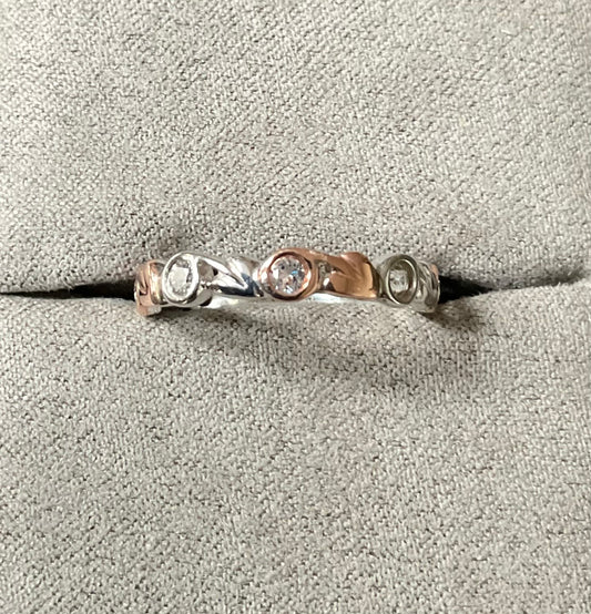 Clogau Tree of Life White Topaz stacking ring size P in silver and rose gold RRP £209