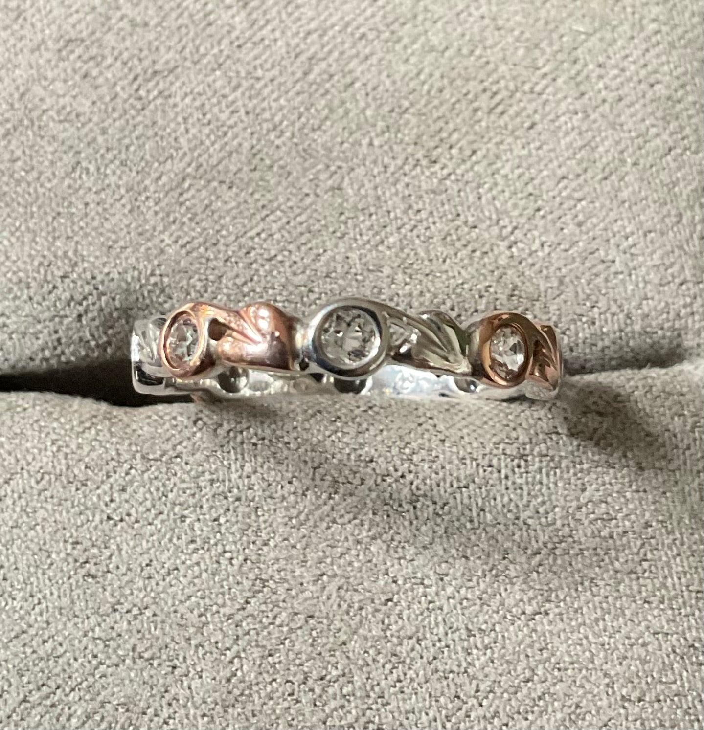 Clogau Tree of Life White Topaz stacking ring size P in silver and rose gold RRP £209