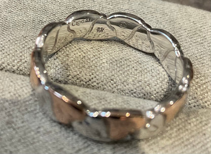 Clogau Tree of Life Two Tone alternating silver and rose gold leaf band ring size O RRP £209