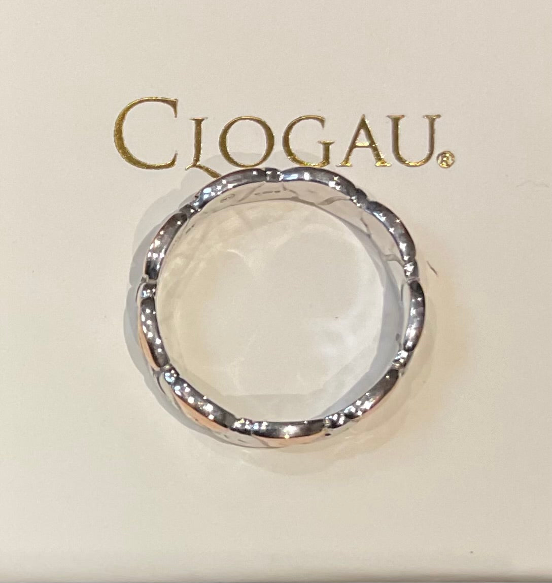 Clogau Tree of Life Two Tone alternating silver and rose gold leaf band ring size O RRP £209