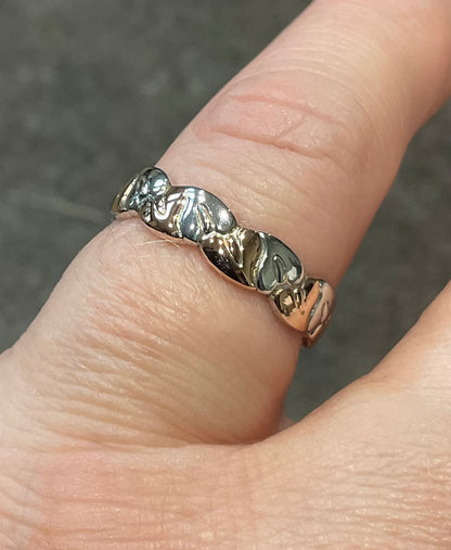 Clogau Tree of Life Two Tone alternating silver and rose gold leaf band ring size O RRP £209